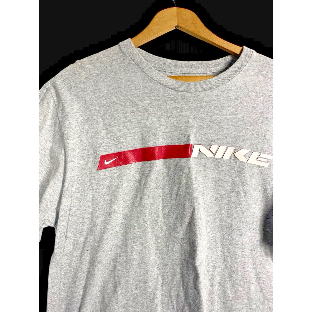 Vintage Nike T Shirt Size M Y2K Spell Out Stripe Center Swoosh Chest Street Wear